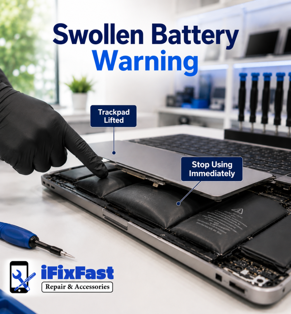 Swollen Laptop battery warning