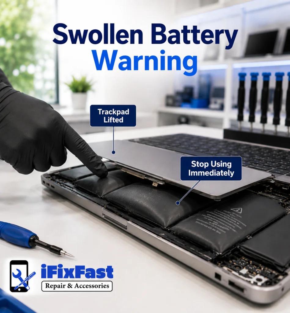 Swollen Laptop battery warning
